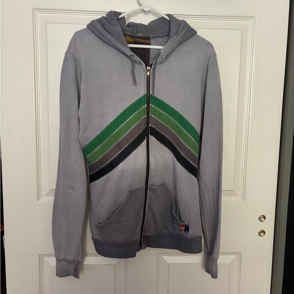 Aviator Nation Gray Hoodie with Green and Black Stripes
